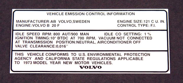 Dekal Vehicle Emission 1800 in der Gruppe Volvo / P1800 / Sonstige / Etikett/Aufkleber P1800 1961-73 bei VP Autoparts AB (137)