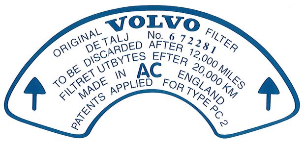 Dekal Luftfilter B18B 672281 in der Gruppe Volvo / 140/164 / Sonstige / Dekale / Etikett/Aufkleber 140 bei VP Autoparts AB (187)