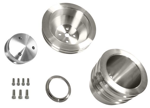 Billet pulley kit 3-groove Ford 65-69 SB in der Gruppe Ford/Mercury / Ford Mustang 65-73 / Khlsystem / Geblse & Halterung Mustang 65-73 bei VP Autoparts AB (B-F104)