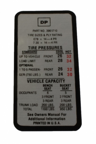 Tire press.decal 69 Camaro/Chevelle/Nova in der Gruppe Zubehr / Drucksachen / Etikett/Aufkleber GM bei VP Autoparts AB (DC0411)