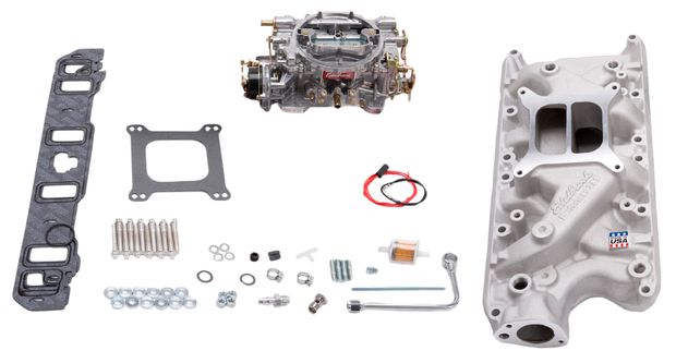 Edelbrock 600 intake+carburetor kit in der Gruppe Ford/Mercury / Ford Mustang 65-73 / Kraftstoffsystem / Einlass / Einlass-Kits bei VP Autoparts AB (EDL2031)