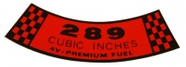 Dekal Luftfilter "289 CUBIC INCHES 4V...