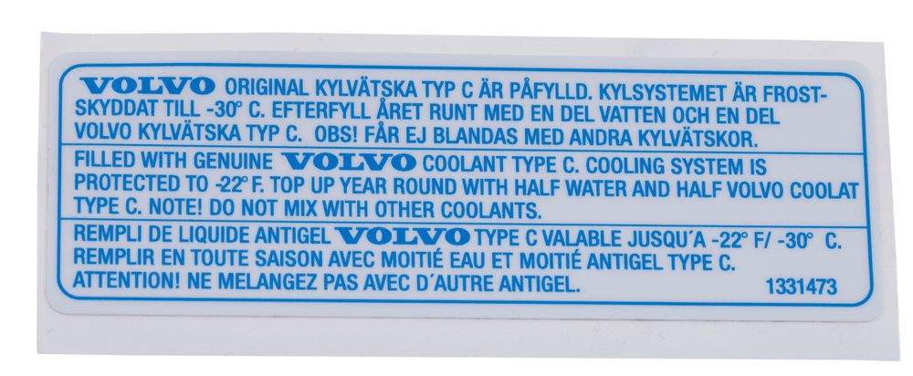 Label K�hlerfrostschutz 2/7/9/850/S/V90