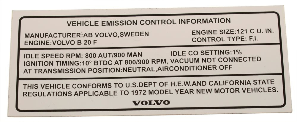 Dekal Vehicle Emission 1800 1972