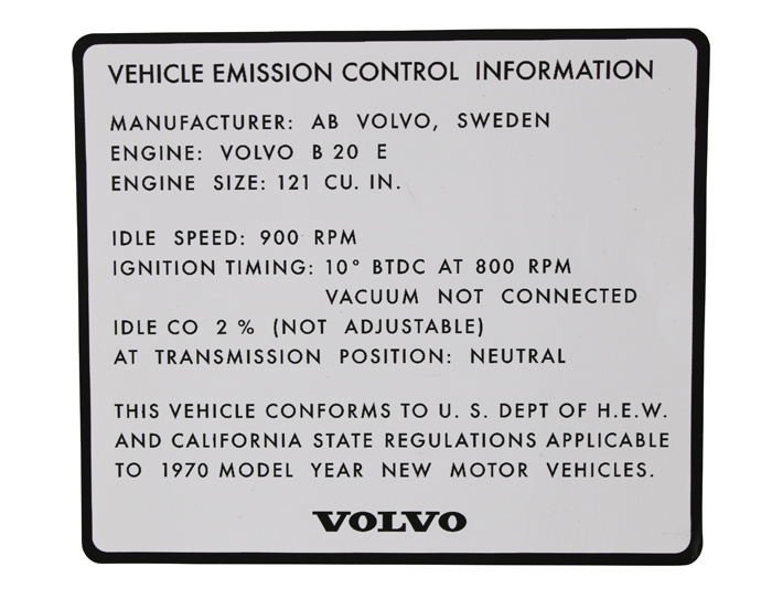 Dekal Abgaskontrolle B20E 1970