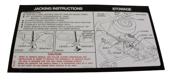 73 Camaro Jack Instructions Std Tire