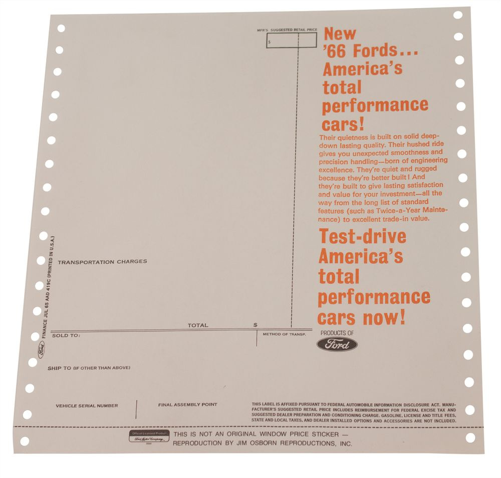 Window sticker Ford 1966 sp�t